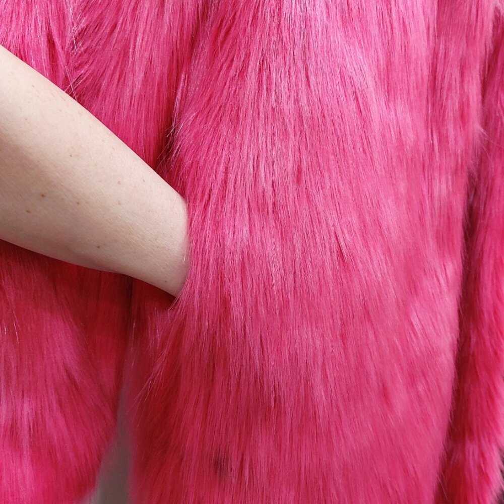 💋GORGEOUS💋 Faux Fox Fur Coat in Magenta Pink - Picture 14 of 16